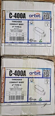Lot Of 2 - Orbit C-400A Gray Type C Threaded Conduit Body 4'' Inch  Cover&Gasket