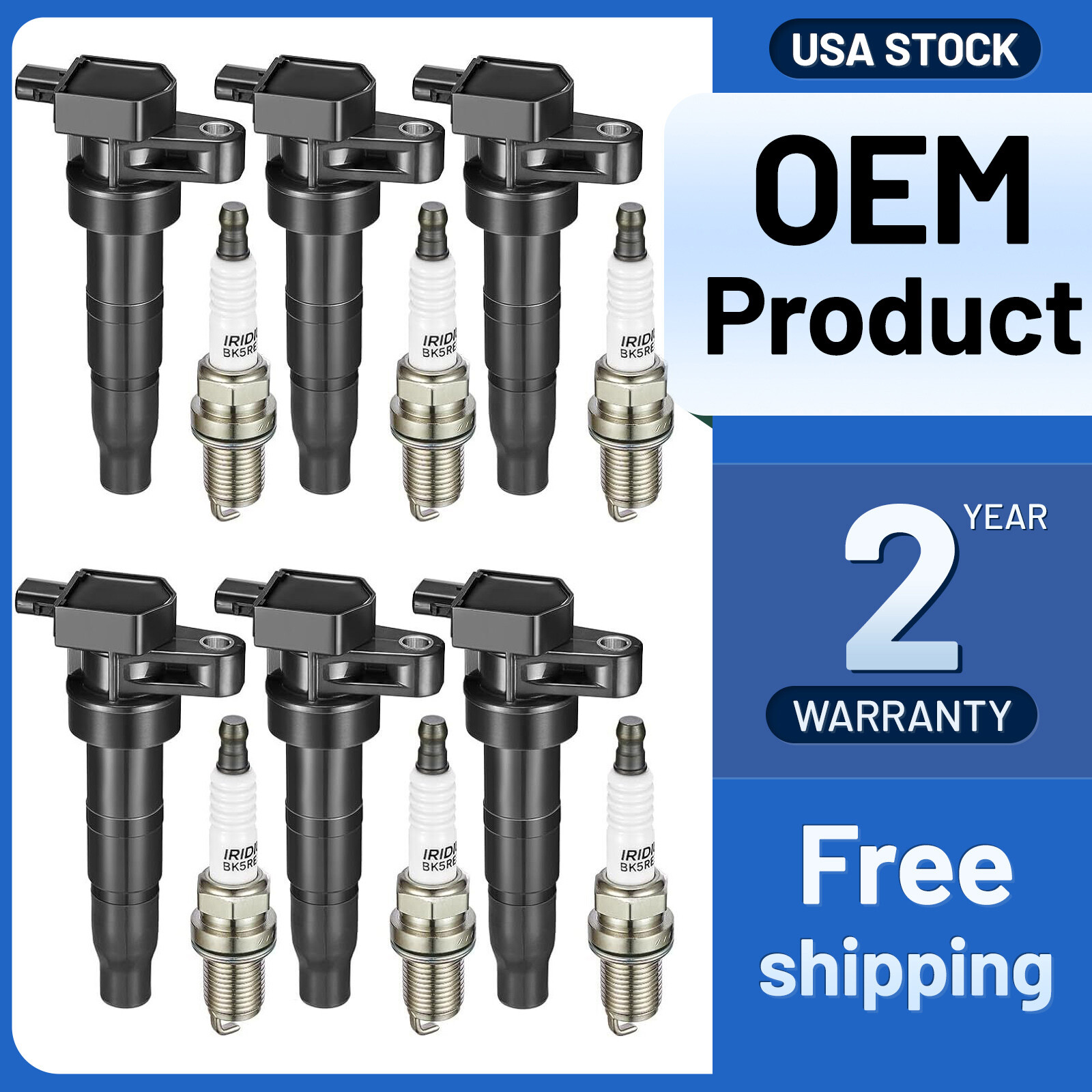 6 Pack Ignition Coil & Iridium Spark Plug For Hyundai Santa Fe Kia Sorento UF546