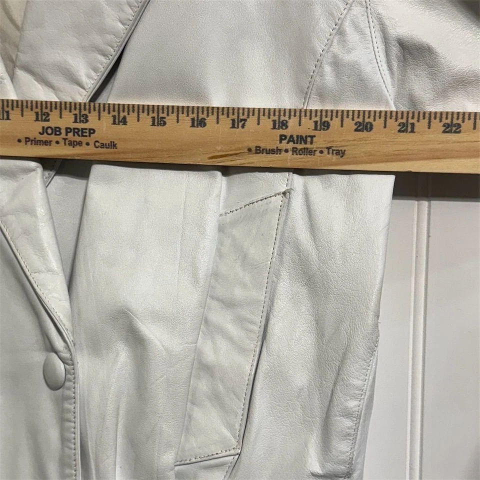Chaqueta Bagatelle Vintage Años 80 100% Cuero Blanca Doble Pecho Grande 12 Foto 3 de 4