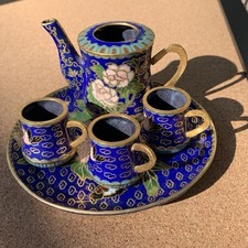 Vintage Cloisonne Enamel Chinese Brass Miniature Tea set