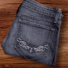 NYDJ Marylin Straight Leg Jeans size 14 Dark Wash Embellished Crystal Pockets