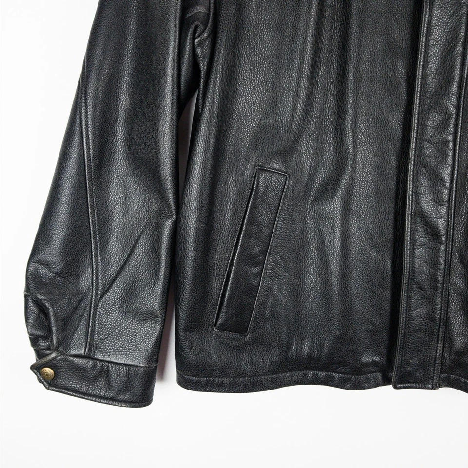 Leather Bomber Jacket Men’s L Black Brass Zipper Classic Flight | Eddie Bauer - Image 4 of 4