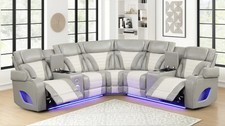 NEW 101" Wide LED Modern Sectional Power Recliner Set with BT Speaker  USB Gray