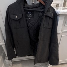 Urban Republic Boys Wool Blend Hooded Jacket Dark Gray Size 18/20 Quilted Lining