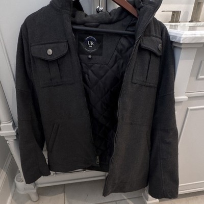 Urban Republic Boys Wool Blend Hooded Jacket Dark Gray Size 18/20 Quilted Lining