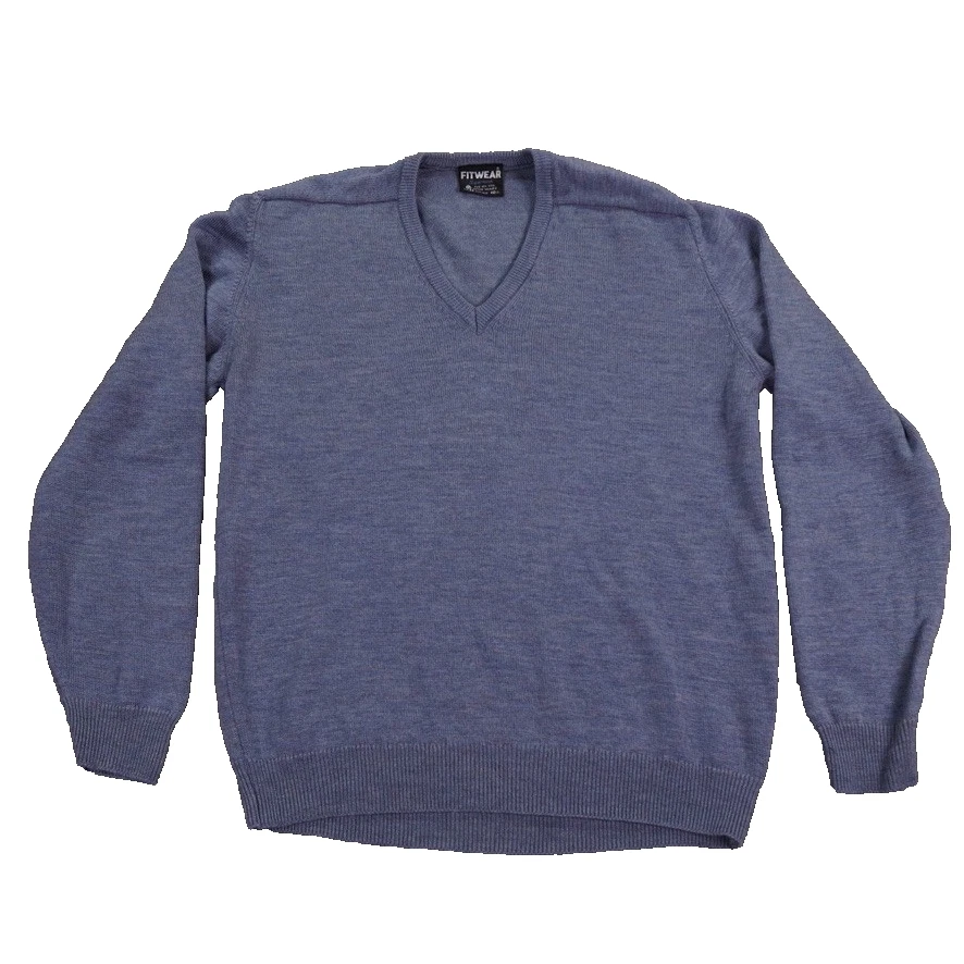 VTG Fitwear Superwash Wool V-Neck Sweater Men’s Size 42 (22) Blue Made Australia