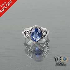 Oval Tanzanite Gemstone Statement Engagement Sister Band Bezel Ring 925 Silver