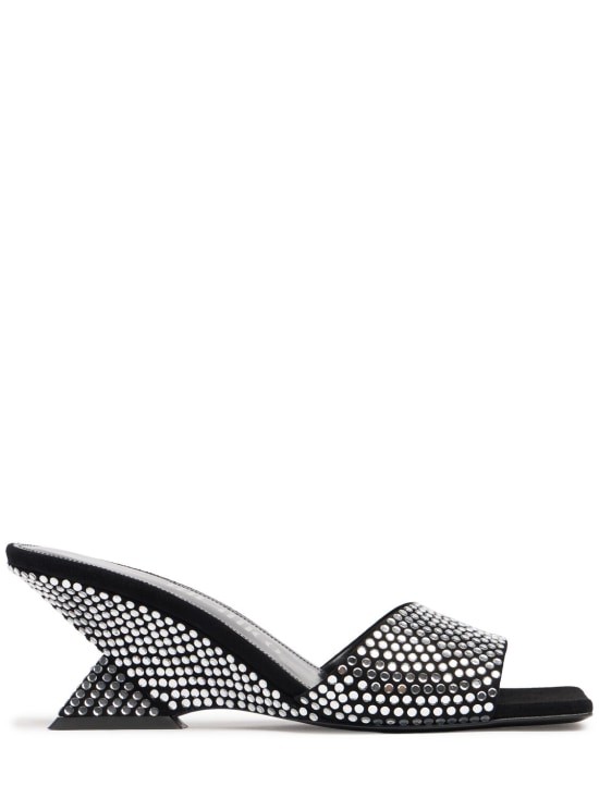 The Attico - 60-миллиметровые мюли Cheope из замши и хрусталя - черные