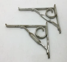 Vintage MCM Glass Shelf Brackets Only Aluminum Silver Bathroom Kitchen……[S7-4]