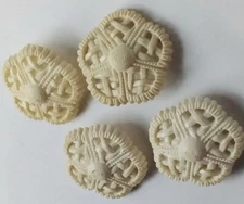 4 Vintage Ivory Plastic Lace-Style Shank Buttons – Intricate Carved Design