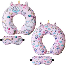 Thyle 2 Set Unicorn Neck Travel Pillow for Kids and Eye Mask Lightweight Trav...
