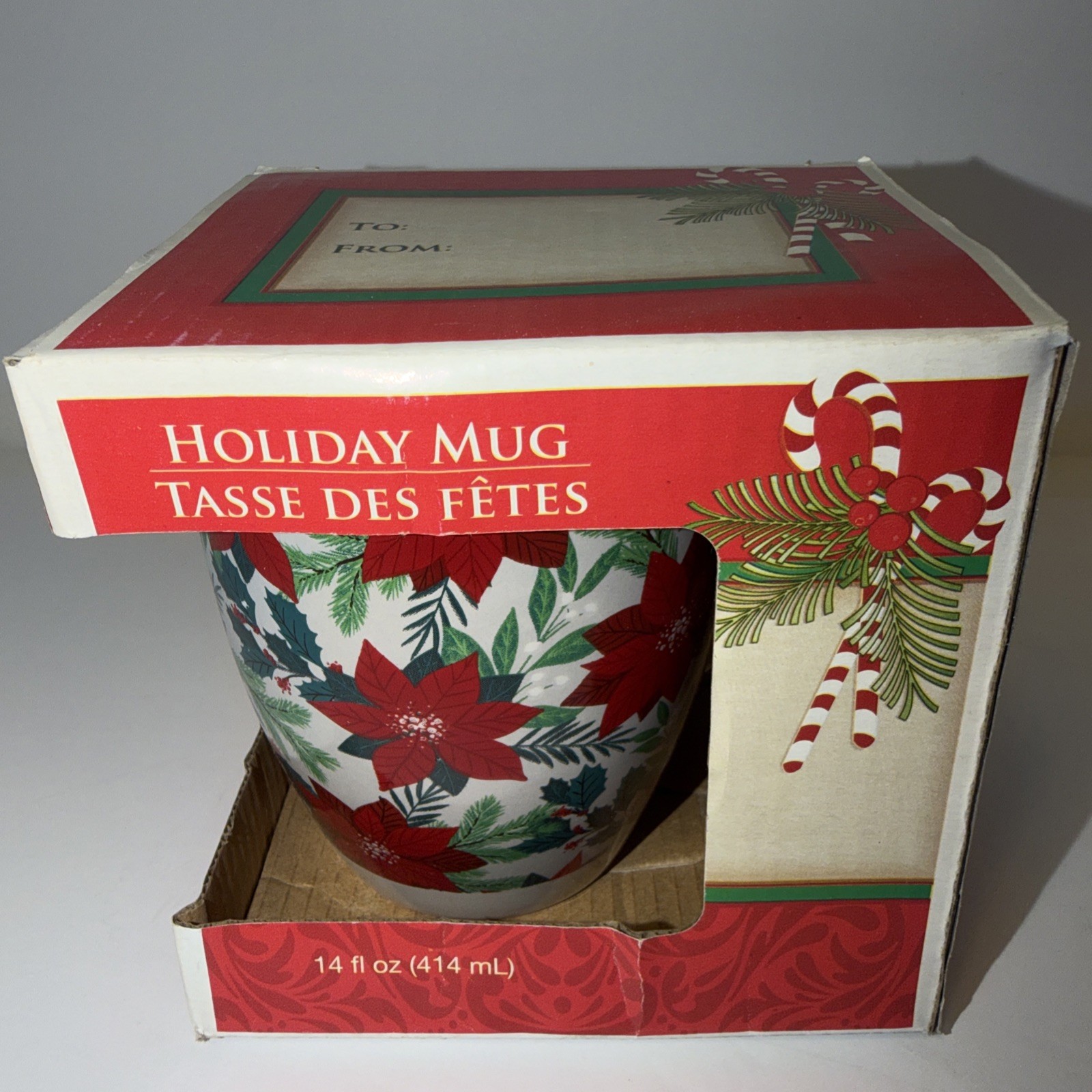 NIB Holiday Mug 14oz Poinsettia Christmas Greenbrier International Royal Norfolk