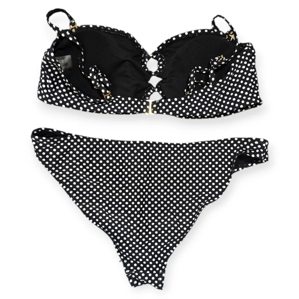 Biquíni Kensie tamanho grande costas e bolinhas brancas 2 peças recorte clássico praia  - Imagem 2 de 4