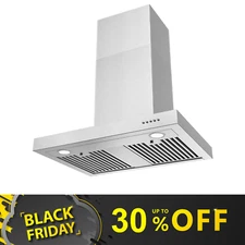 30in 900CFM Wall Mount T-Shape Range Hood Stainless Steel Stove Vent 3-Speed LED