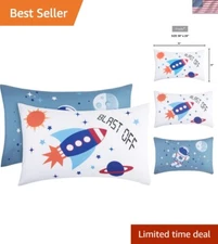 Fun Space-Themed 2-Pack Toddler Pillowcases for Dreamy Sleep - 20 x 30” Size