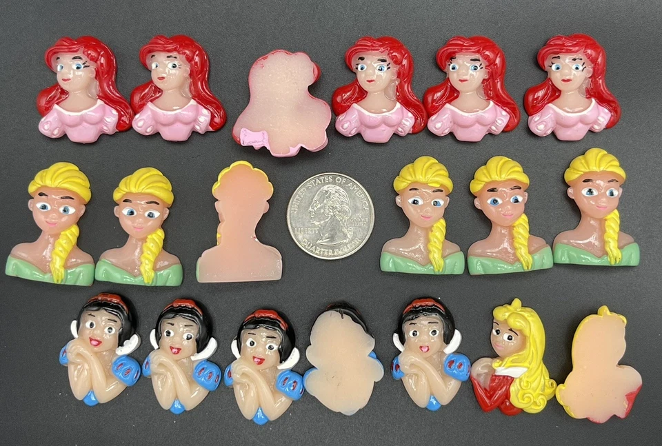 19 piezas adornos artesanales de moño de cabello cabujón de resina con respaldo plano de princesa Disney Foto 4 de 4