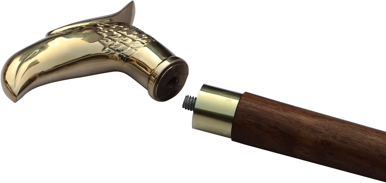 Solid Brass Eagle Head Handle Vintage Wooden Walk… - image 2