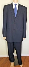 Austin Reed London Suit Black Pinstripe Imported Fabric  46  XL  37"x32"