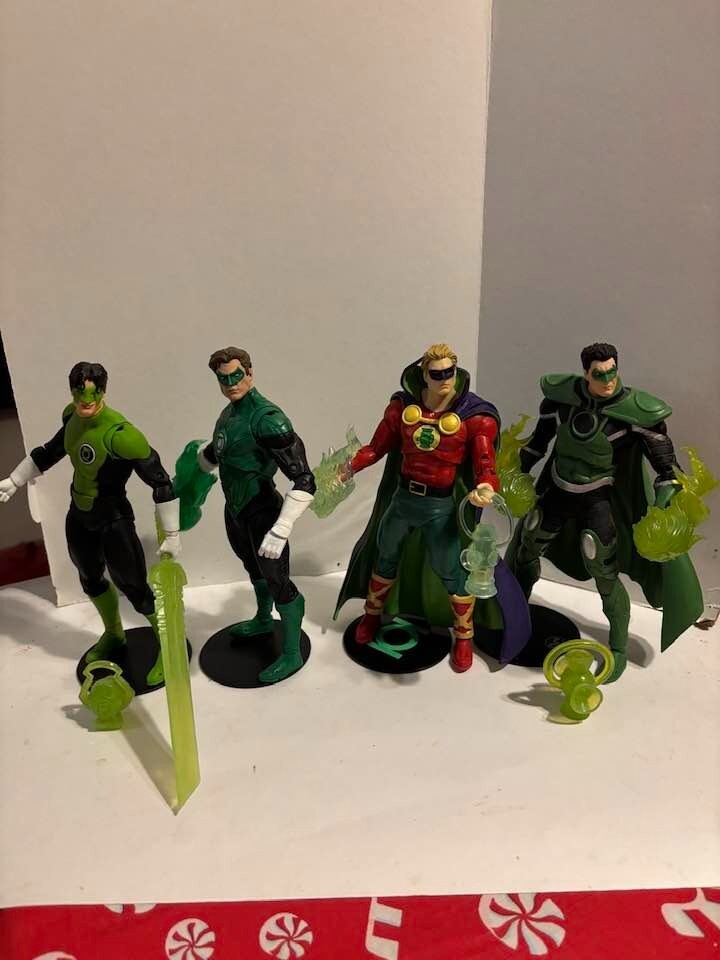 DC MCFARLANE LOOSE LOT OF (4) PARALLAX, KYLE RAYNER, ALAN SCOTT, HAL JORDAN