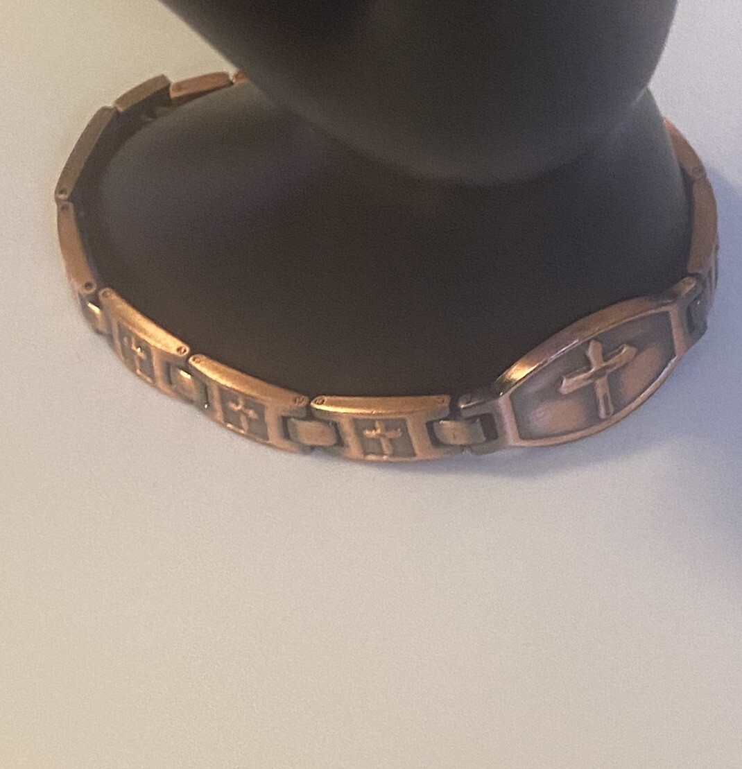 Signed Copper Panel Link Cross Design Therapy Bra… - image 6