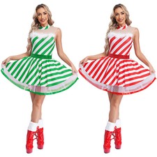 Women's Christmas Ballet Dance Tutu Dress Santa Candy Cane Leotard Dancewear