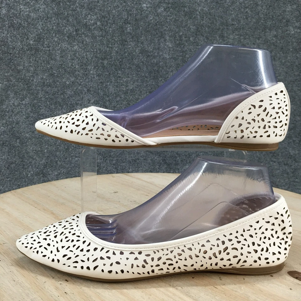 APT9 Shoes Womens 9.5 M Satisfy Flats White Faux Leather Pointed Toe Perforated - Image 2 of 4