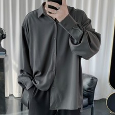 Mens Casual Faux Silk Satin Shirt Long Sleeve Button Blouses Tops Party Clubwear