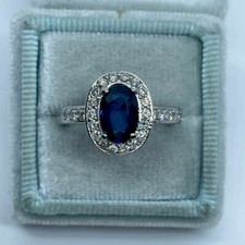 2Ct Lab-Created Sapphire Halo Engagement Gift For Her Ring 14K White Gold Finish