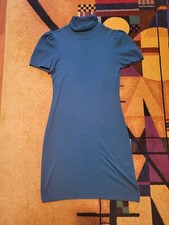 Express Design Studio Short Puffy Sleeve Turtle Neck Teal Sweater Dress, Small