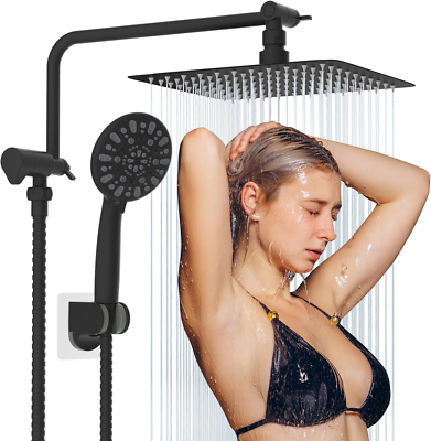 #ad #ad High Pressure Rain Shower Head Combo with Handheld Matte Black Finish $106.99