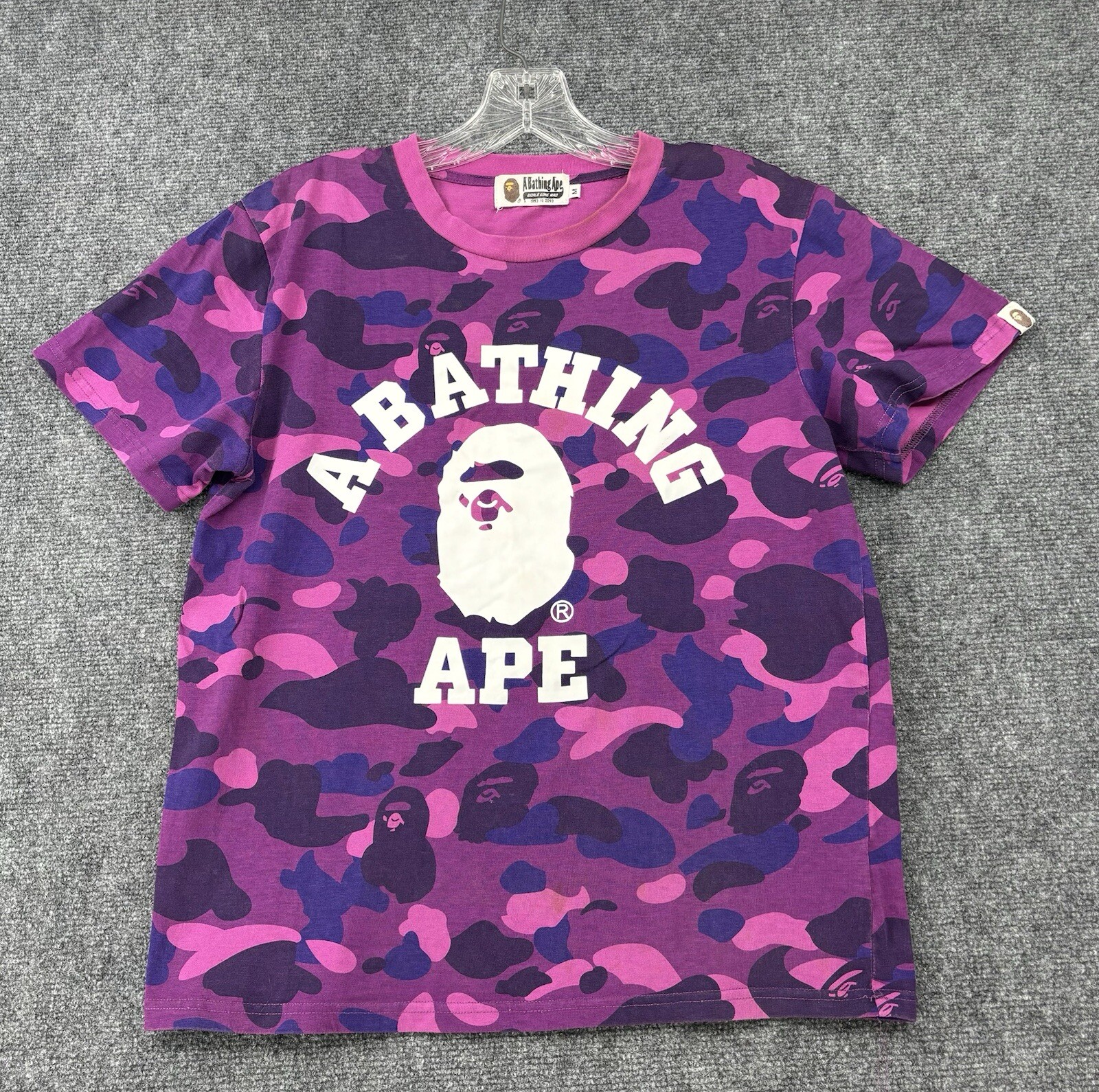 BAPE World Gone Mad Youth T-Shirt Purple Blue Camo Logo Medium