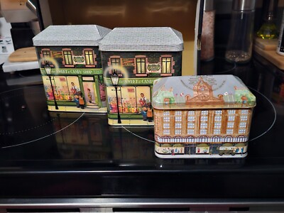 Lot of 3 Vintage Harrods Knightsbridge tins Made in England; Biscuit/Cake/Toffee