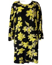 GORGEOUS WOMEN UK 20 Tunic Dress Black Yellow Floral Rayon Crepe Chic Work