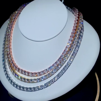18k Gold Plated Tennis Necklace made w 5mm Swarovski Crystal