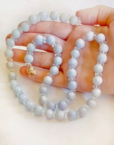 14k Long Lavender Jadeite Necklace Quartz Rock Wheel Faceted Spacer Beads