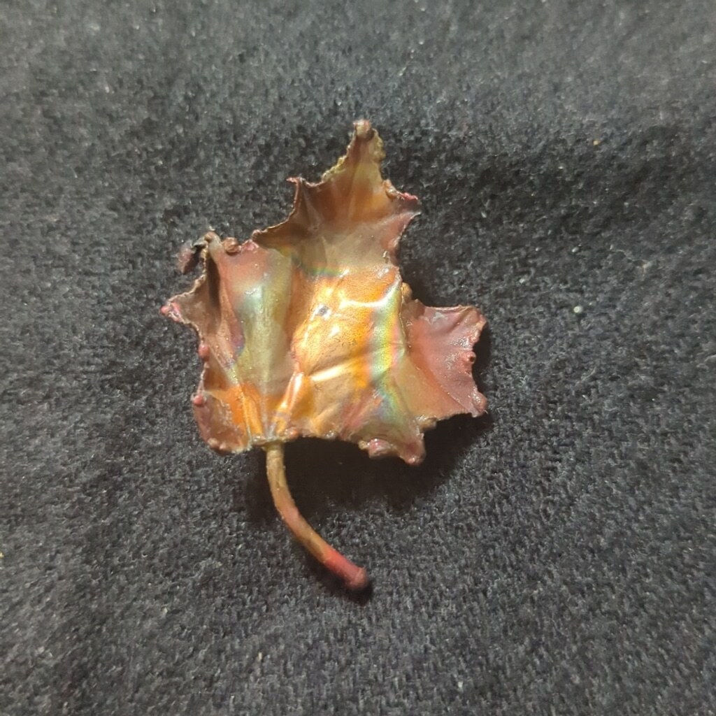 Copper Maple Leaf Fall Autumn Statement Brooch Pin - image 1