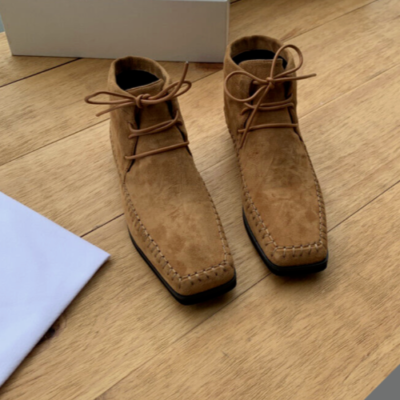 Toteme Ankle Boots Lace Up Flat Suede Riding Square Toe Bootie