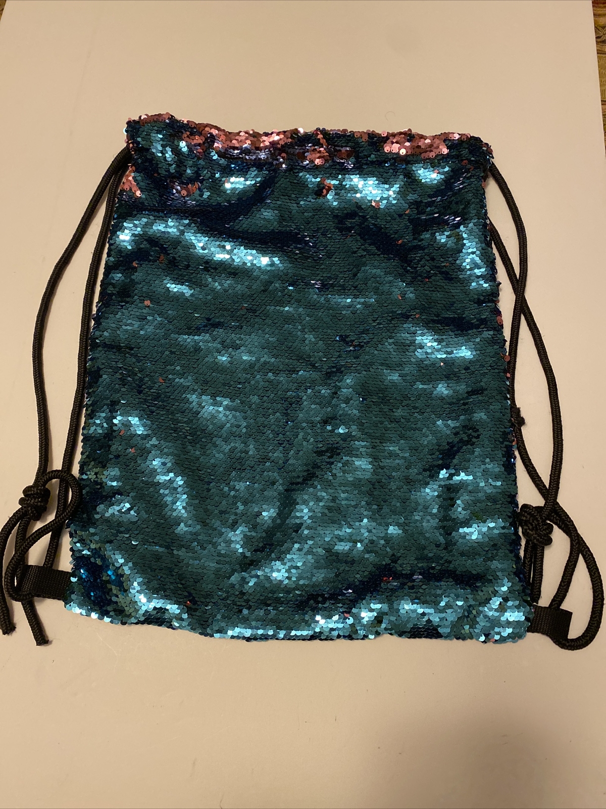 Reversible Sequin Pink & Turquoise Drawstring Bag… - image 1