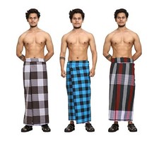 Cotton Stitched Lungi / dhoti Pack Of 3 Ready To Wear 2.25Meter US