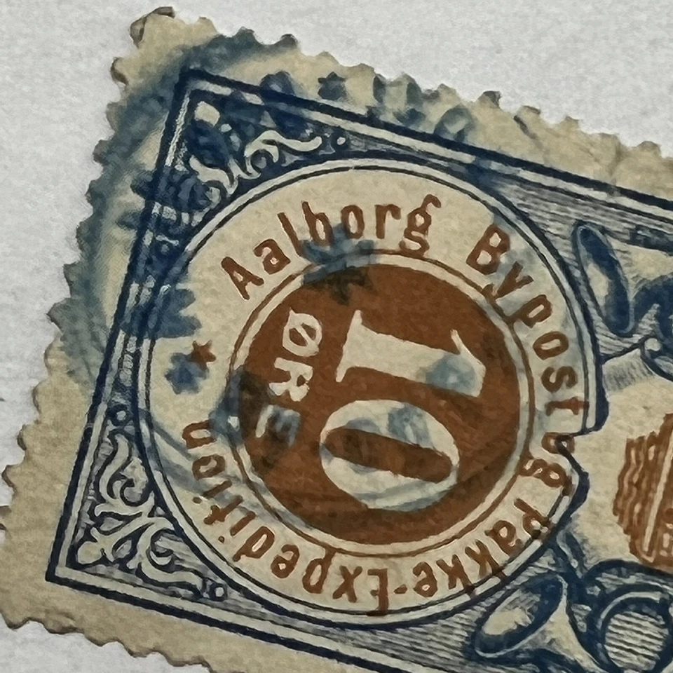 SELLO POSTAL LOCAL DE DINAMARCA TEMPRANA CON PRECIOSO HIJO AZUL AALBORG cancelar Foto 2 de 3