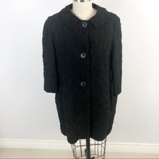 VINTAGE 50's 60's Embroidered Tapestry Swing Coat Size S Black Pinup Bombshell