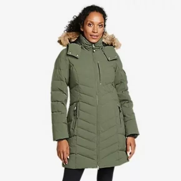 Eddie Bauer Sun Valley Frost Olive Down Filled Parka Coat Size
