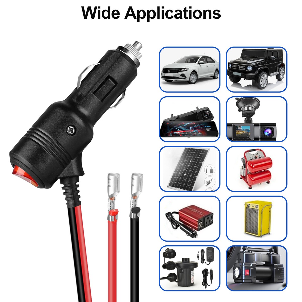 12V Car Cigarette Lighter Plug Socket Heavy Duty Adapter with On/Off Switch-2Pcs 