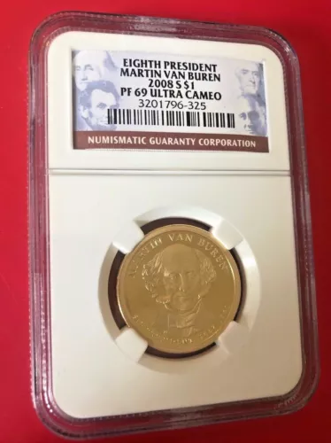 EIGHT PRESIDENT MARTIN VAN BUREN 2008 S DOLLAR NGC PF 69 ULTRA CAMEO