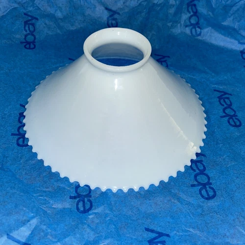 Vintage White Milk Glass Lamp Shade Cone Coolie Hob Nail Knobby Edge 7x2.25x4