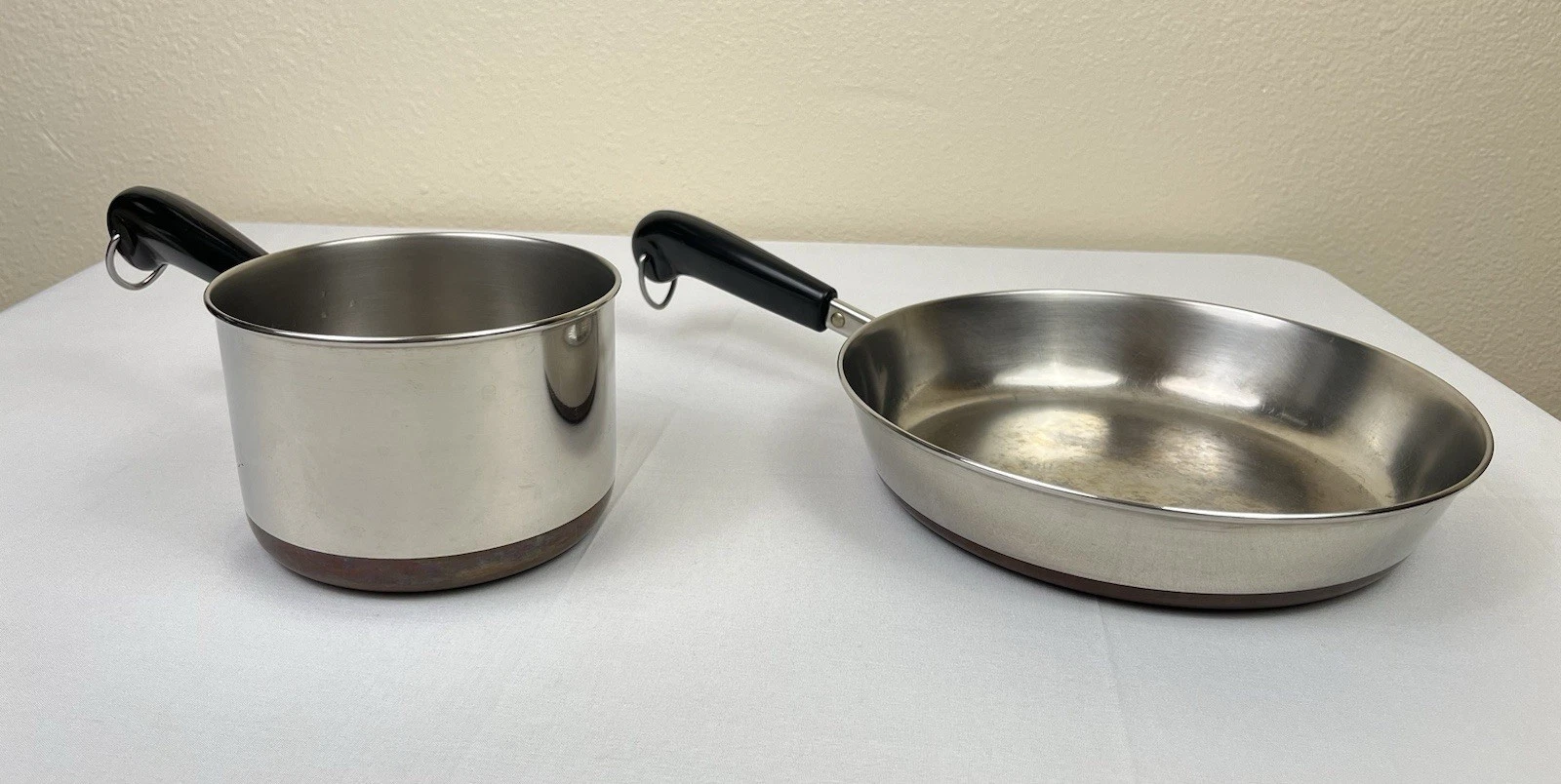 Lot Of 2 Vintage Revere Ware Copper Bottom 10in Fry Pan & 1 1/2qt Saucepan NoLid