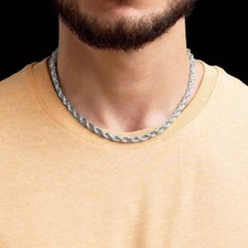 Solid 925 Sterling Silver Italian Rope Chain Mens Necklace 6mm - Diamond Cut