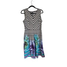 Shelby and Palmer Dress Floral Stripped Size 10 Knee Length Sleeveless