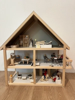 Großes Holz-Puppenhaus mit Möbeln & Zubehör – komplett eingerichtet - Bild 1 von 4