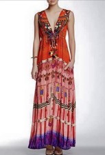 SHAHIDA PARIDES EMBELLISHED RESORT FLORAL BEADED SPARKLING KAFTAN DRESS SILK OS
